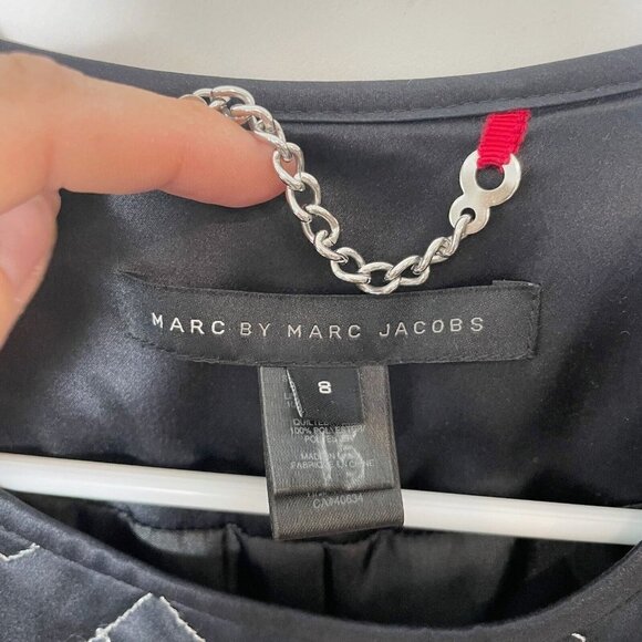 Marc by Marc Jacobs Quilted Silk Jacket Black Metallic 8 Lined One Button Box - Picture 2 of 7